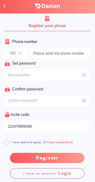 Daman Game Register and Login